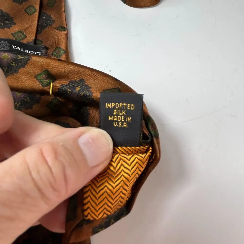 Robert Talbott Men's Brown Multicolored Medallion Diamond Pattern 100% Silk Tie
